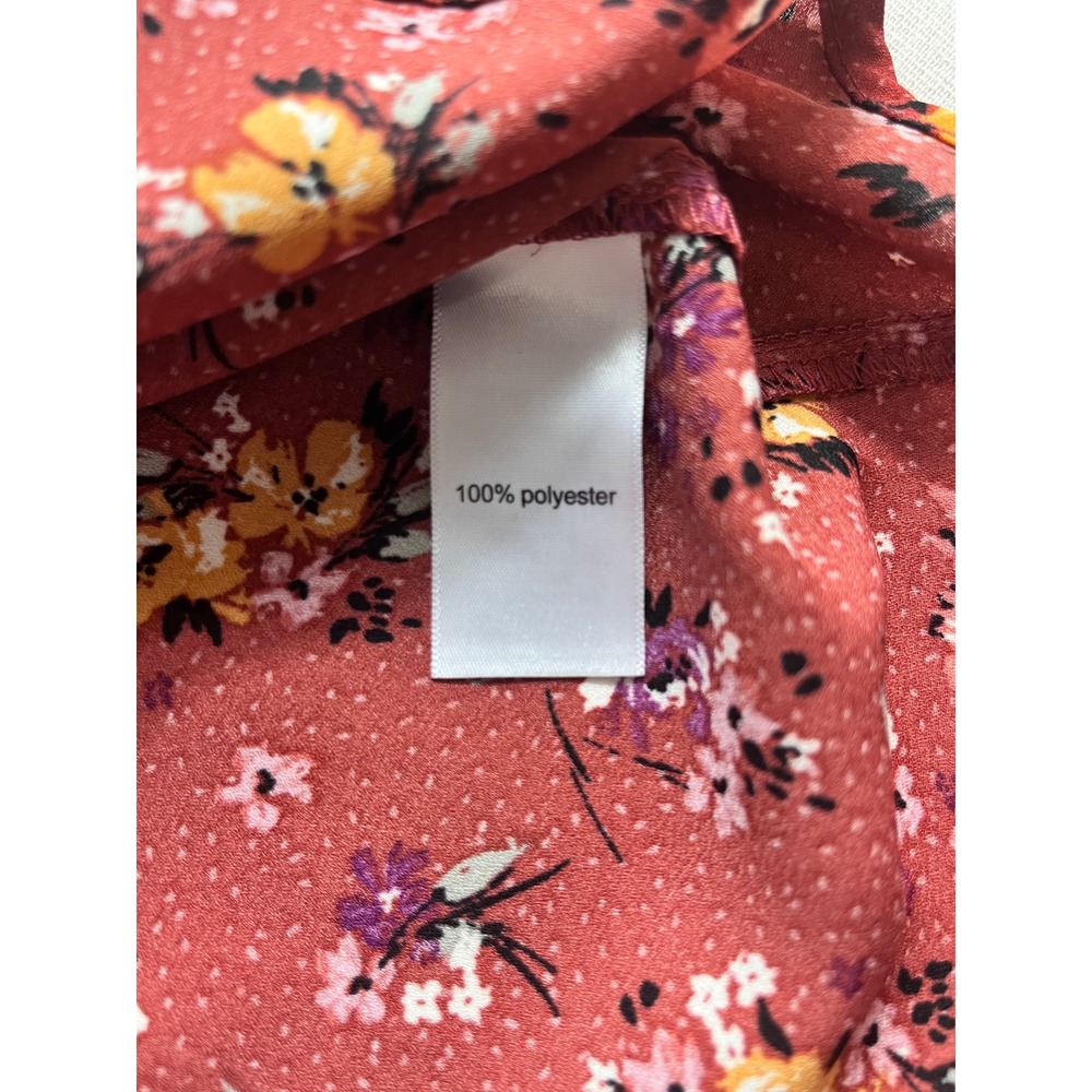 Maurices Womens Rust Red Orange Floral V-Neck Blouse sz M Fall Office Layering - Picture 6 of 7